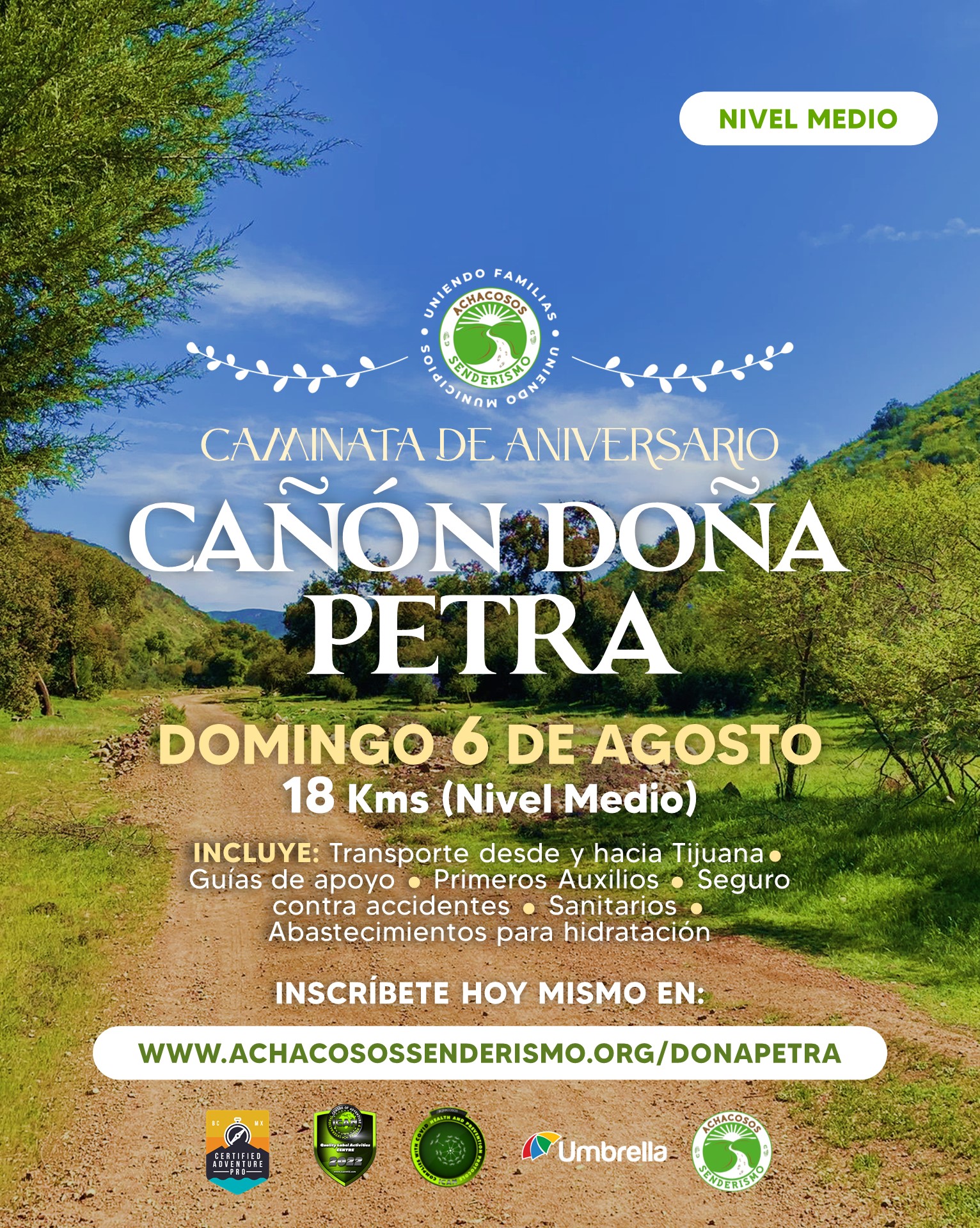 6 DE AGOSTO 2023 - CAMINATA DE ANIVERSARIO CAÑON DOÑA PETRA 18 KMS (NIVEL  MEDIO)